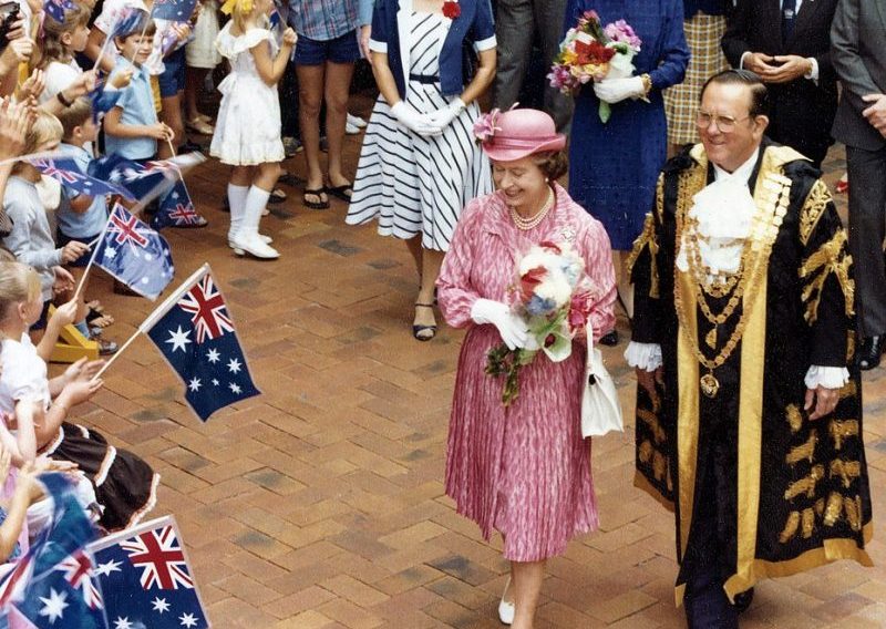 The Queen in Brisbane in 1982 with children all around