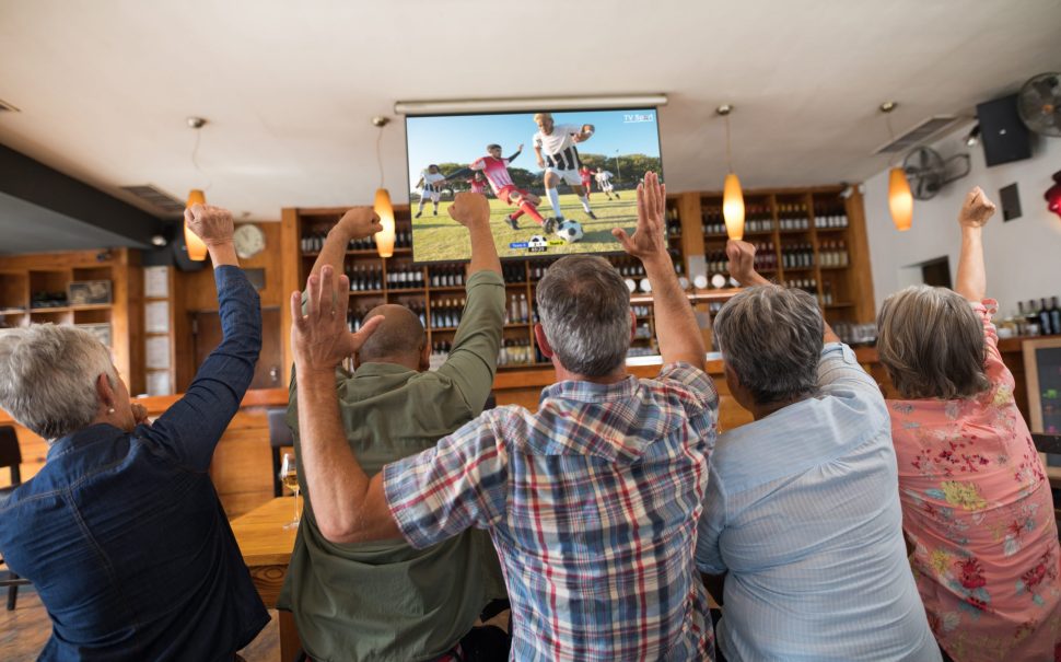 People watching football on TV and celebrating