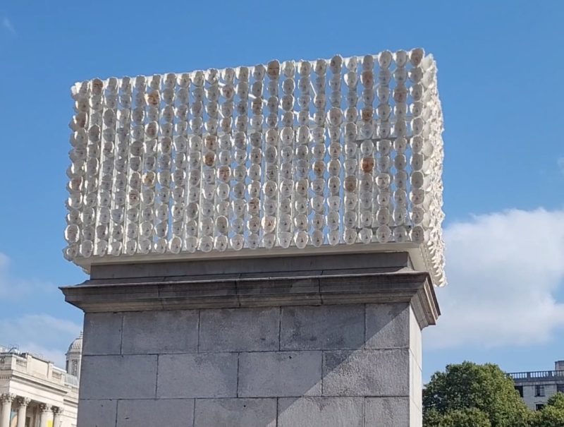 One side of the artwork atop Trafalgar Square fourth plinth shown looking up from ground level.