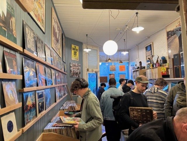 People browsing for records in The Little Record Shop, Crouch End.