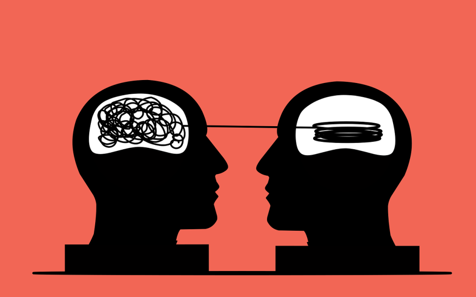 A graph of two brains connected by a jumbled wire